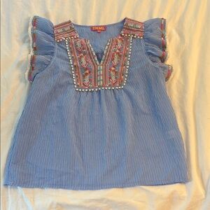 THML Blue Striped Top with Embroidered Details
